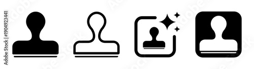Black stamp icon representing approval verification and official office documents vector illustration