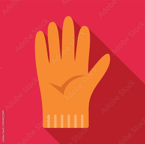 Bright orange glove offering protection with a pronounced cast shadow on a red background