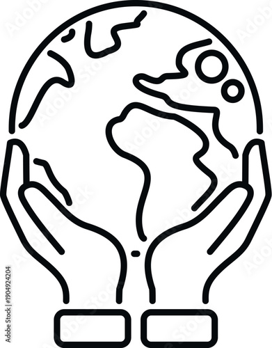 Hands cradling a stylized globe, representing protection, care, and sustainability for the planet