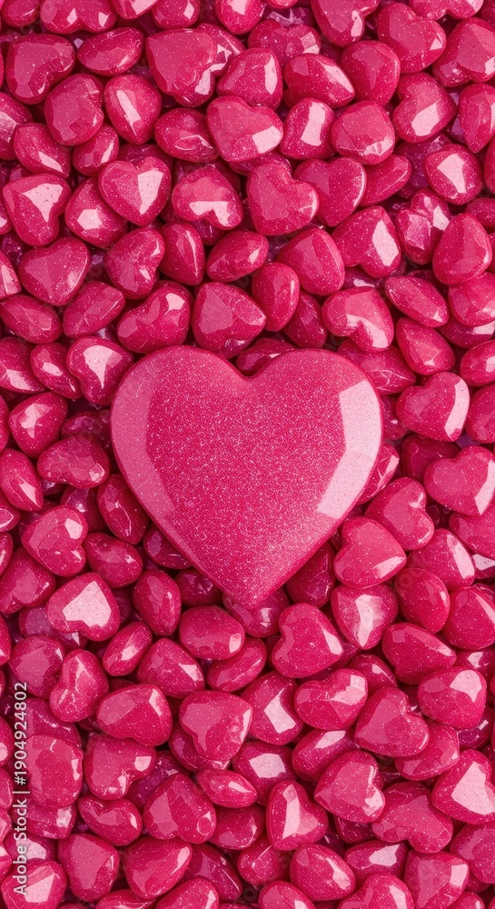 Fototapeta premium Shimmering pink crystalline hearts creating a festive and luxurious backdrop for Valentines Day celebrations and romantic designs, passion, graphic, smooth