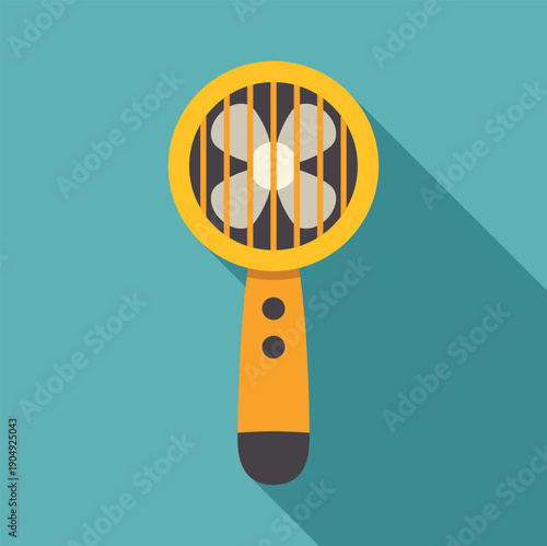 Yellow portable electric fan providing air circulation and cooling on a hot day