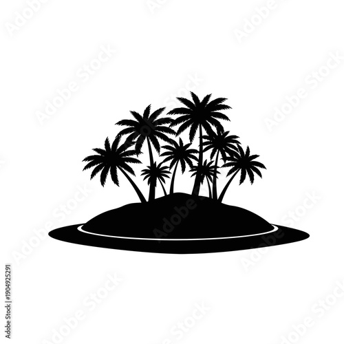 A black silhouette of a tropical island with several palm trees