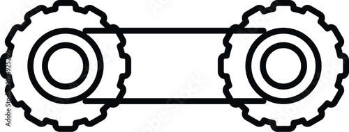 Two gears connected by a chain illustrating mechanical motion, connection, and teamwork in outline