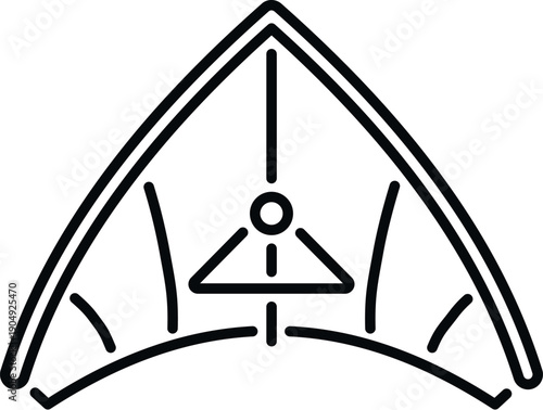 Black outline of a delta kite flying on a white background