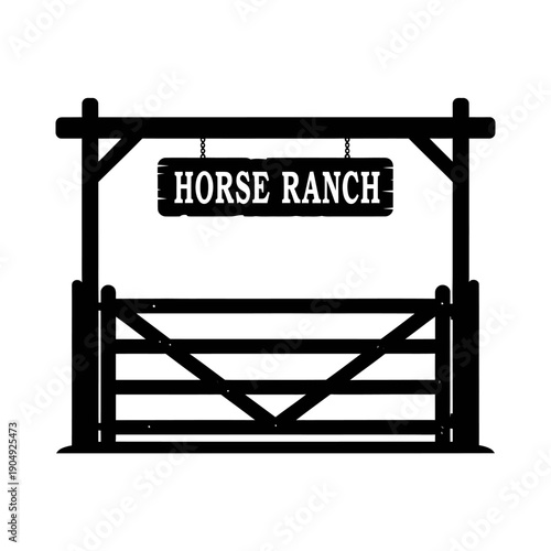 Bilde på lerret A black and white illustration of a horse ranch entrance gate