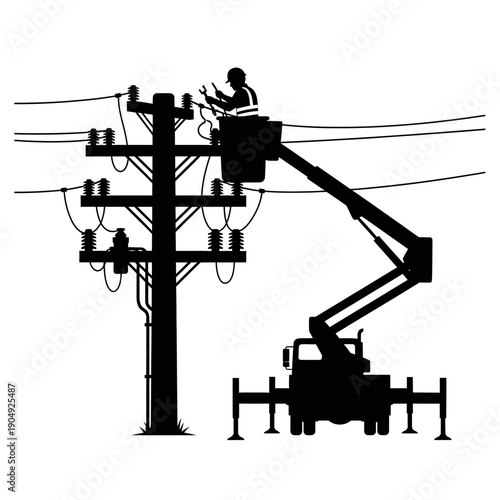 Lineman working on a utility pole with a bucket truck