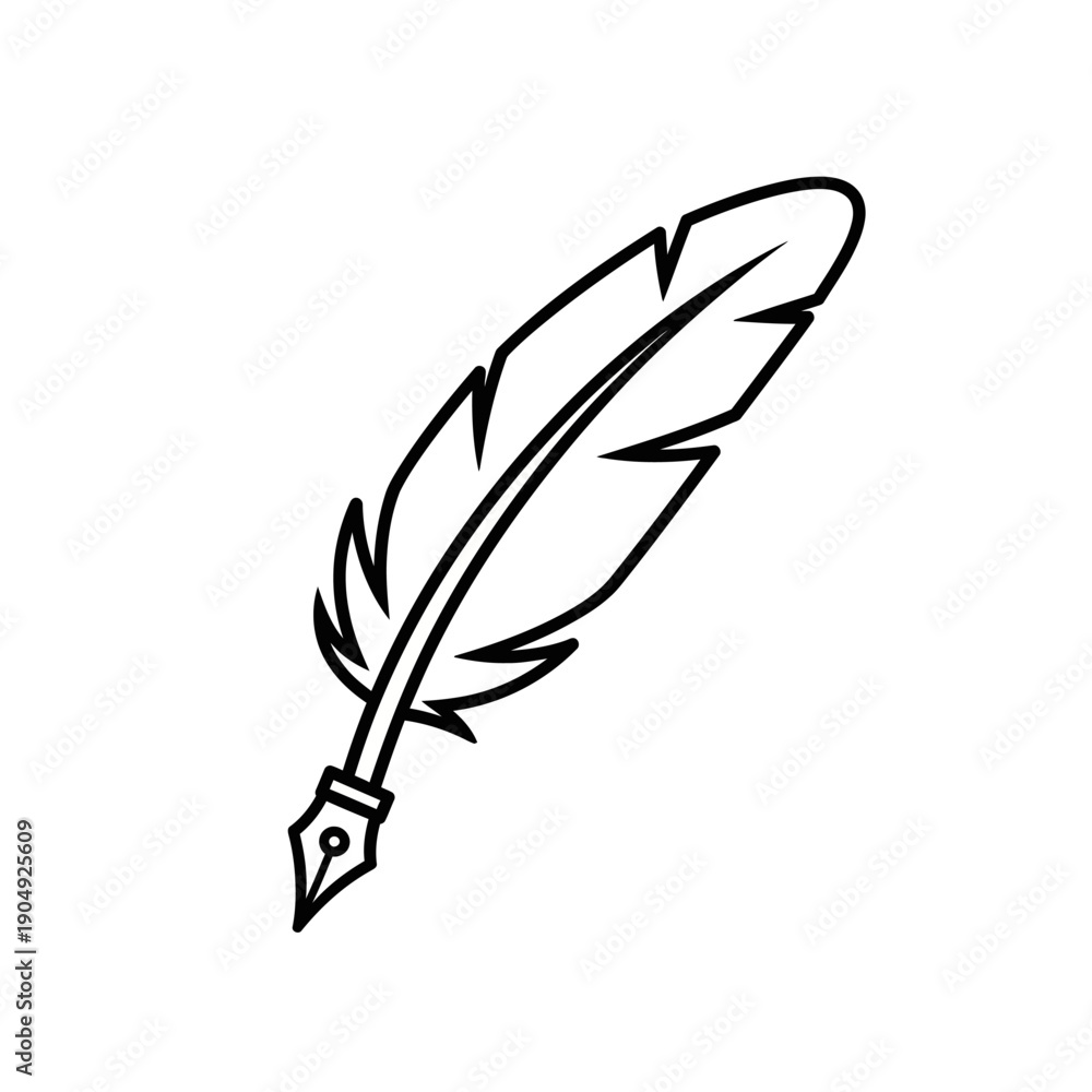 Obraz premium Simple black and white line drawing of a classic quill feather