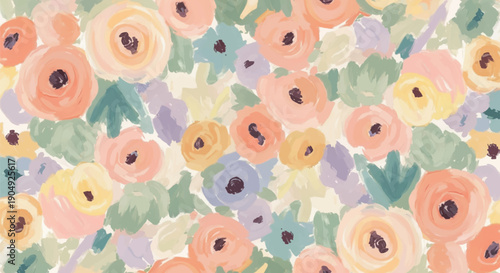 Illustration of Watercolor Floral Pattern with Poppies and Daffodils Abstract Background Design Isolated on transparent background