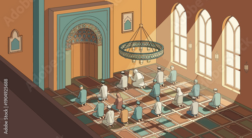 Congregation Praying in a Mosque A Moment of Spiritual Unity.