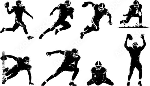 American Football Player Silhouette Set Vector Collection 