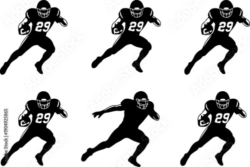 American Football Player Silhouette Set Vector Collection 