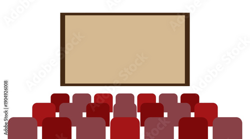 Cinema Theater Vector Illustration | Red Seats Facing Large Screen | Editable Movie Graphic for Entertainment, Film Festival Posters, Media, and Audience-Themed Design Projects
