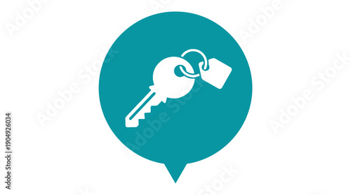 Key Access Vector Icon | Teal Circular Security Symbol with Key and Tag | Editable Authentication Graphic for Property Management, Digital Security, and User Interface Design Projects