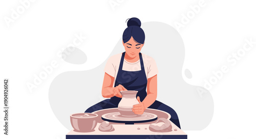 Focused Potter Shaping Clay on Wheel Artistic Craftsmanship and Creative Expression.