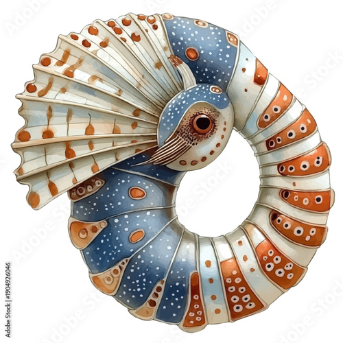 watercolor painting of Nautilus graphic, isolated on a white background.