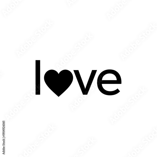 The word love with a heart replacing the o in black lettering