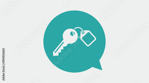 Key Access Vector Icon | Teal Circular Security Symbol with Key and Tag | Editable Authentication Graphic for Property Management, Digital Security, and User Interface Design Projects