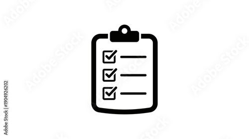 Checklist Clipboard Vector Icon | Black and White Completed Tasks Symbol | Editable Productivity Graphic for Organization, Task Management, Approval, and Office Design Projects