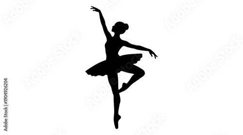 Ballerina Dance Vector Silhouette | Elegant Ballet Pose with Tutu Costume | Editable Performing Arts Graphic for Dance, Theater, Movement, and Decorative Design Projects