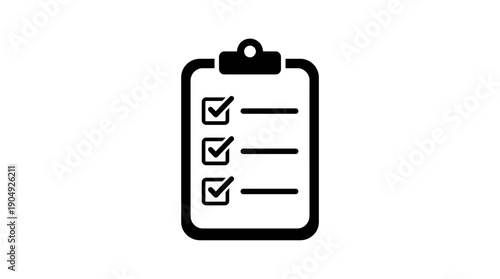Checklist Clipboard Vector Icon | Black and White Completed Tasks Symbol | Editable Productivity Graphic for Organization, Task Management, Approval, and Office Design Projects
