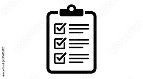 Checklist Clipboard Vector Icon | Black and White Completed Tasks Symbol | Editable Productivity Graphic for Organization, Task Management, Approval, and Office Design Projects