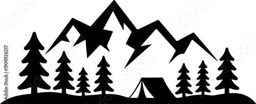 Forest Camping Landscape Silhouette Vector Illustration