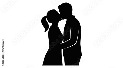 Couple Kissing Vector Silhouette | Black Romantic Embrace Icon | Editable Love Graphic for Relationship, Affection, Intimacy, and Decorative Design Projects