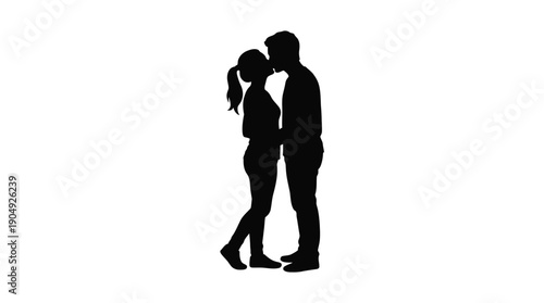 Couple Kissing Vector Silhouette | Black Romantic Embrace Icon | Editable Love Graphic for Relationship, Affection, Intimacy, and Decorative Design Projects