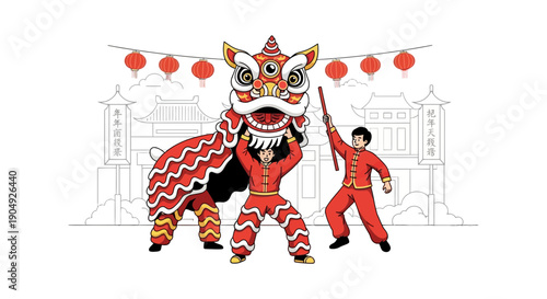 Vibrant Chinese Lion Dance Performance with Two Performers 2.