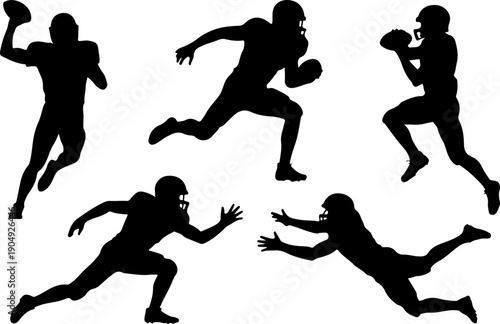 American Football Player Silhouette Set Vector Collection 