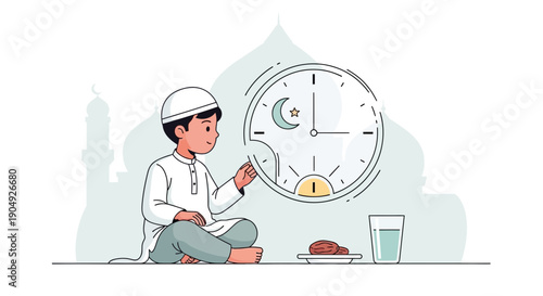 Young Muslim Boy Preparing for Iftar During Ramadan.