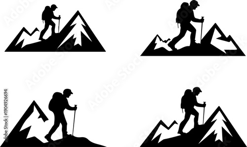 Mountain Hiking Adventure Silhouette Vector Set