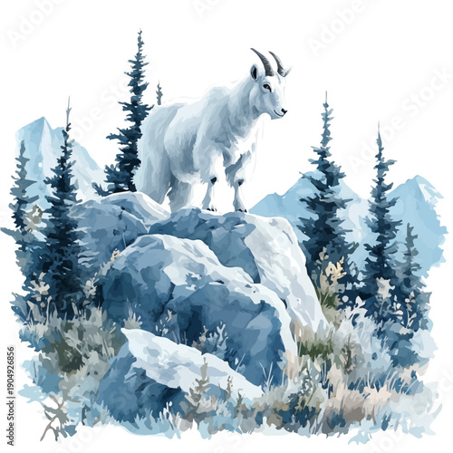 Schilderij op canvas Mountain Goat, high quality watercolor, isolated on a white background, vibrant details