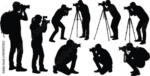 Vector silhouettes of diverse people including students, hikers, business professionals, elderly seniors, military soldiers, and western cowboys on horses, for various lifestyle concepts.