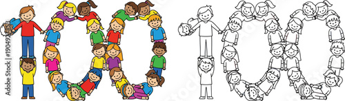 Children Forming the Number 100 Education and Community Milestone