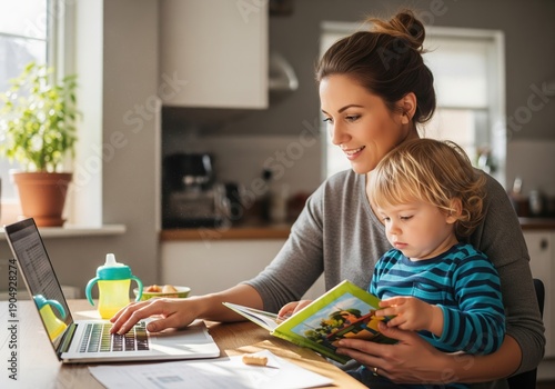 Dedicated parent managing remote work and family life simultaneously