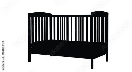Black silhouette of a classic wooden baby crib on a white background