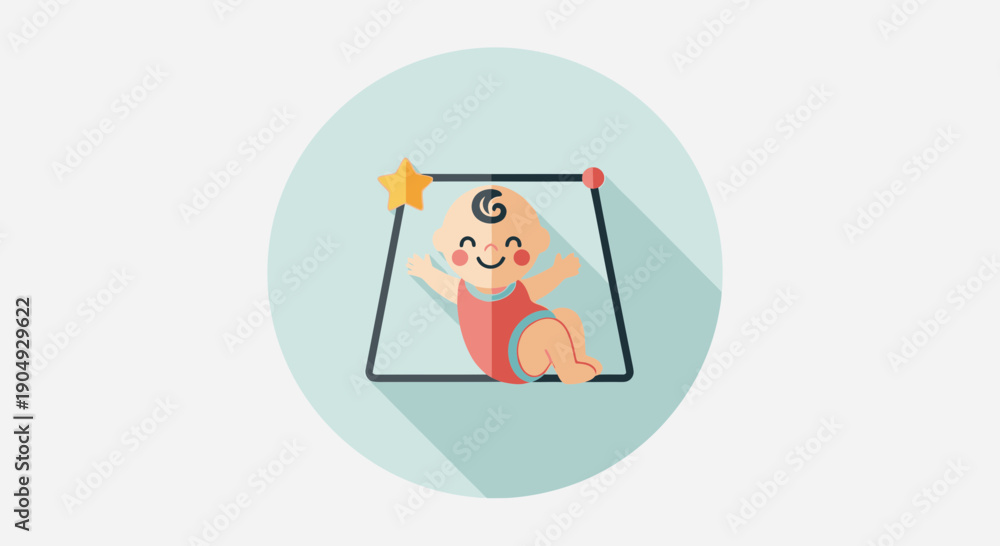 Obraz premium Flat Design Baby Gym Icon with Playful Character.