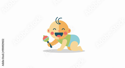 Happy Baby Crawling with Rattle Toy Illustration 1.
