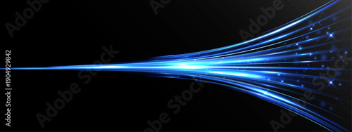 Blue glowing light streaks converge into a fast energy stream on a dark background, expressing speed, motion, and futuristic power flow.
