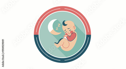 Sleeping Baby Fetus Illustration in Womb with Moon.