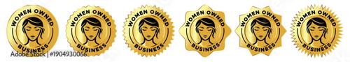 Women Owned Business Gold Badge Icons Set – Premium Circular Female Entrepreneur Seals