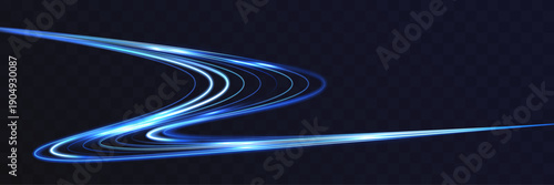 Smooth blue light trails form a flowing curved path on a dark background, creating a sense of speed, motion, and elegant futuristic energy.
