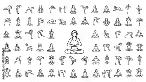 Women silhouettes. Collection of yoga poses. Asana set