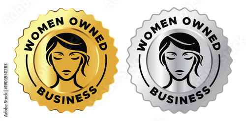 Women Owned Business Badge Icons – Gold and Silver Circular Female Entrepreneur Logos