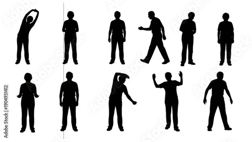 Senior Fitness Silhouette Vector Set: Elderly Workout, Active Grandpa & Grandma Exercise Figures
