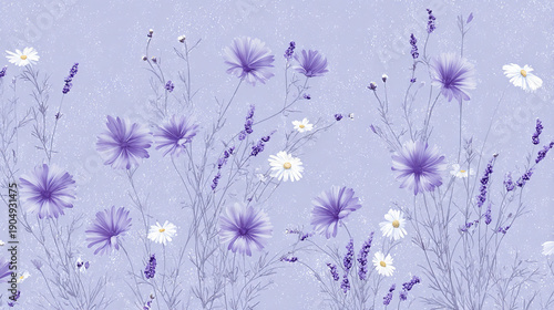 Mixed wildflowers in soft pastel colors on a textured background