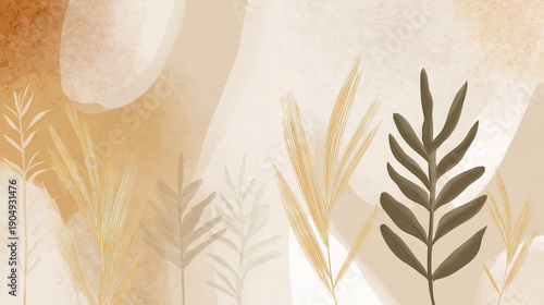 Abstract Watercolor Illustration with botanical elements