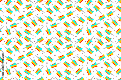 Pushpins seamless pattern background. Pin thumbtack pattern design. Hand drawn push pin pattern background. Colored push pin pattern vector illustration.