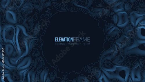 Abstract contour mountain elevation landscape map. Abstract minimal relief topographic map. Terrain contour vector grid with a central place for text.